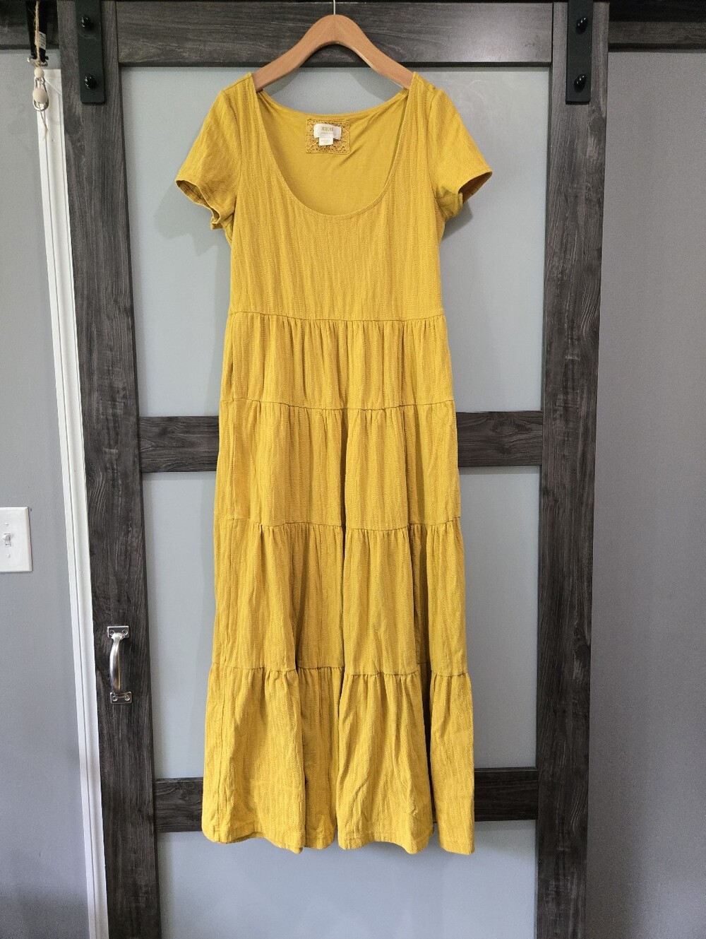 Antthropologie Maeve Gillian Golden Mustard Yellow Tiered Maxi Medium